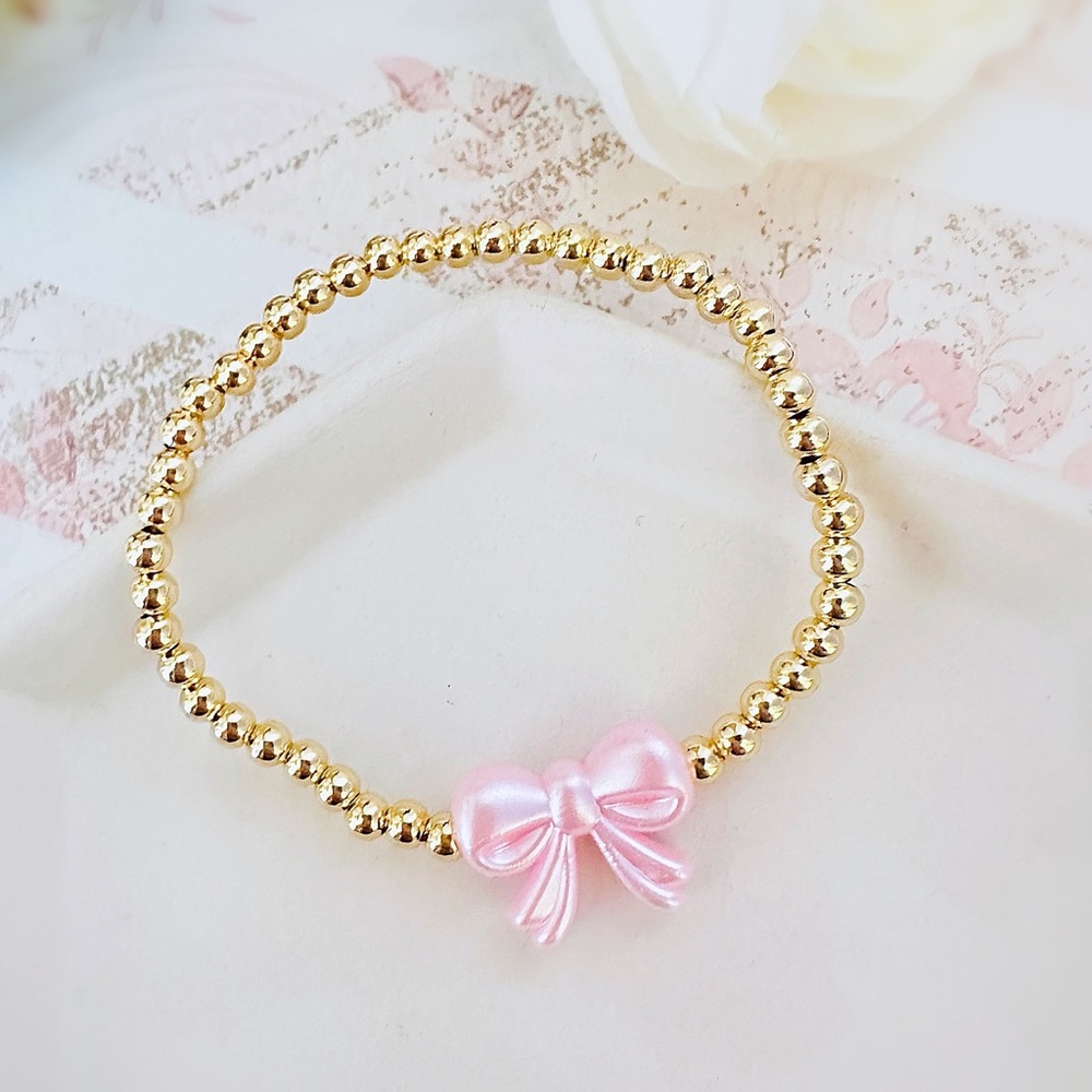 Preppy Pink Bow Coquette Bead Bracelet 💕
